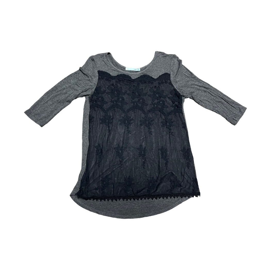 Maurices lace front high low jersey knit 3/4 sleeve blouse size small